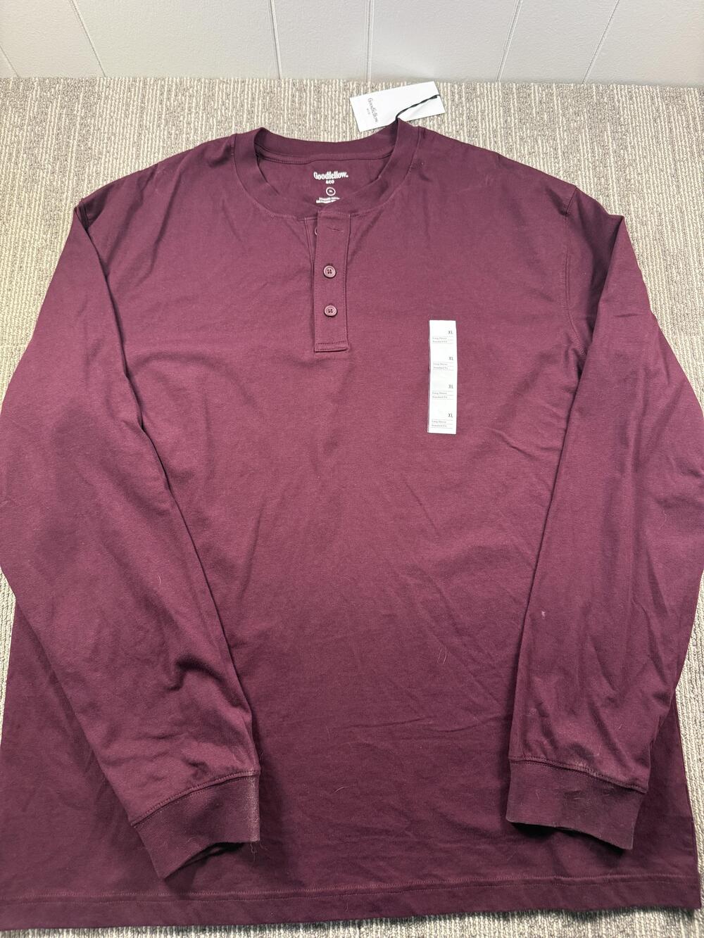 Goodfellow & Co Shirt Mens XL Purple Long Sleeve Henley Tagless Tee Casual